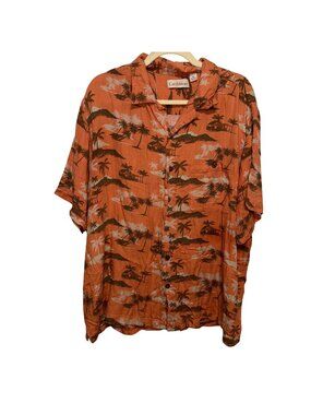 Caribbean Orange Hawaiian Shirt XL Button-Up Short Sleeve Palm Tree Print